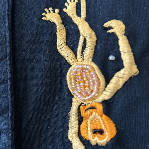 Michael Simon Lite Button-Front Cotton Cardigan w Beaded & Embroidered Monkeys - Picture 8 of 11